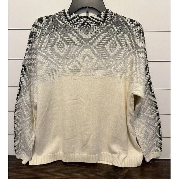 J. Jill Ombre Fair Isle Mock Neck Cotton Blend Sweater Size MEDIUM PETITE - Picture 2 of 9